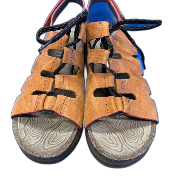 Bionica wedge orange leather sandals brown lace up  closure size 9.5 - Picture 10 of 14